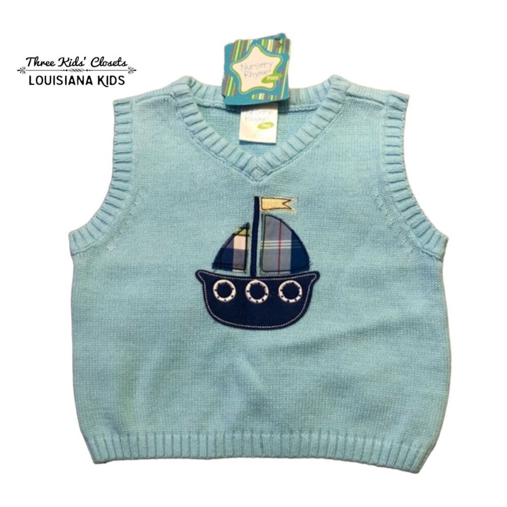 NEW Nursery Rhyme 12m Sailboat Appliqué Sweater Vest
